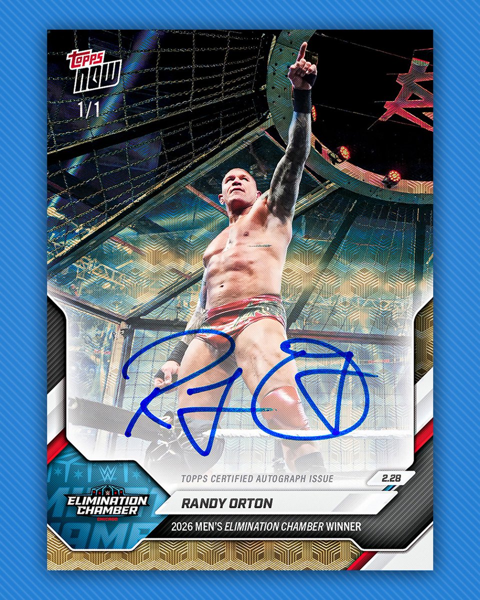 Topps's tweet photo. Randy Orton &amp; Rhea Ripley sign epic 1-of-1 autographs after their Elimination Chamber wins 🔥 https://t.co/C1jlNjMz83