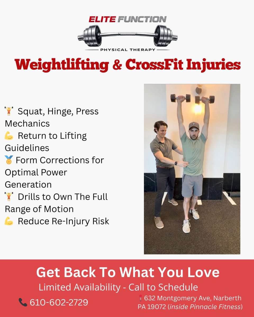 FantasyInjuryT's tweet photo. Philly area people! 

I’m excited to officially announce the launch of Elite Function Physical Therapy, a one-on-one, performance-focused PT practice built for people who want more than the standard rehab experience.

Every visit is a full 60-minute, 1-on-1 session.  No double booking. No shortcuts. Just Results.

This model allows me to give each person my full attention and design care that’s actually focused on getting you back to what you love, whether that’s golf, running, lifting, or just moving pain-free.

Located in Narberth on the Mainline (Inside Pinnacle Fitness)

Slide through the pics to see what I offer