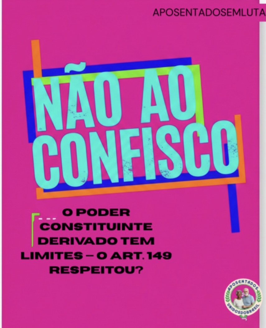 Aposentados pedem urgência no art. 149 da EC103/19. Confisco de 14% sobre rendas mínimas é injusto e cruel.  <a href="/STF_oficial/">STF</a>
@nunesmarquesK
<a href="/MinAMendonca/">André Mendonça</a>
<a href="/Cristianozaninm/">Cristiano Zanin Martins</a>
<a href="/FlavioDino/">Flávio Dino 🇧🇷</a>
👇   Fora Confisco
Fachin Paute ADI 6254 
#AposentadoriaJusta