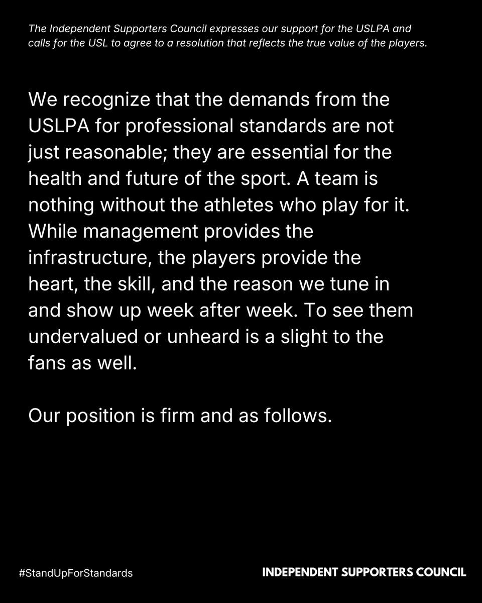 Railbirds859's tweet image. As members of the Independent Supporters Council and consistent in our pro-union, pro-player stance, the Railbirds stand in solidarity with the USLPA and the players as they pursue a fair agreement.

Our full statement is below.

#StandUpForStandards

1/2