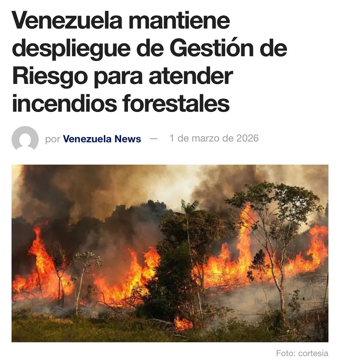 sanches49673's tweet photo. Los organismos que integran el Sistema Nacional de Gestión de Riesgo (SNGR) de Venezuela continúan desplegados para combatir y controlar diversos incendios forestales registrados en parques nacionales y zonas estratégicas de la región central del país. 
Durante el fin de semana, el Cuerpo de Bomberos Forestales de Inparques, Protección Civil y grupos de voluntarios actuaron de manera conjunta para contener la mayoría de los eventos.
El ministro para el Ecosocialismo, Alfred Nazareth Ñáñez, ofreció un balance a través de su cuenta en Telegram sobre las labores en los distintos puntos afectados. Detalló que, gracias a la rápida intervención de los equipos, lograron controlar los incendios en el Parque Nacional Waraira Repano (Sector Quebrada Anauco), en el Parque Nacional Macarao (Loma de Kennedy, Lagunetica) y en el Monumento Natural Cerro Platillón, en el estado Guárico.
Ñáñez precisó que se mantiene un incendio activo en la Autopista Regional del Centro, a la altura de Tazón. El siniestro es atendido por Bomberos de Caracas, Protección Civil de Libertador e Inparques. Los funcionarios realizan esfuerzos para frenar el avance de las llamas en esta importante vía de comunicación.
El ministro recordó que los incendios forestales no solo consumen vegetación, sino que destruyen hábitats de fauna silvestre y afectan la calidad del aire. Las autoridades mantienen el monitoreo constante y la movilización de recursos para proteger las áreas naturales y garantizar la seguridad de las comunidades cercanas a las zonas afectadas.