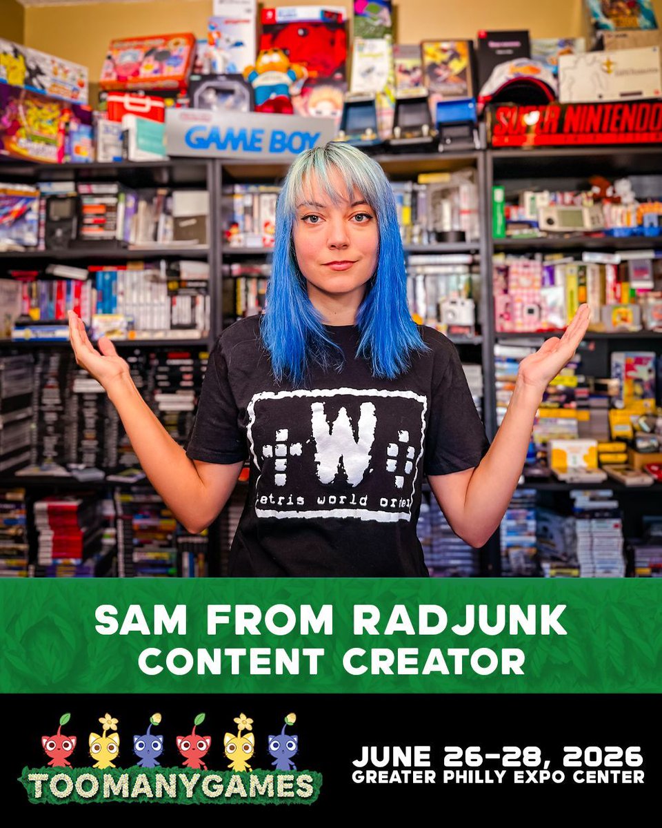 TooManyGames's tweet photo. Sam from @radjunk is coming to TooManyGames! What started as collecting her favorite childhood video games turned into something much bigger. Sam co-founded RadJunk in 2016 and helped grow it into a go-to destination for retro games and collectibles. https://t.co/xGWscpWXe0 https://t.co/OzeUgbUIWG