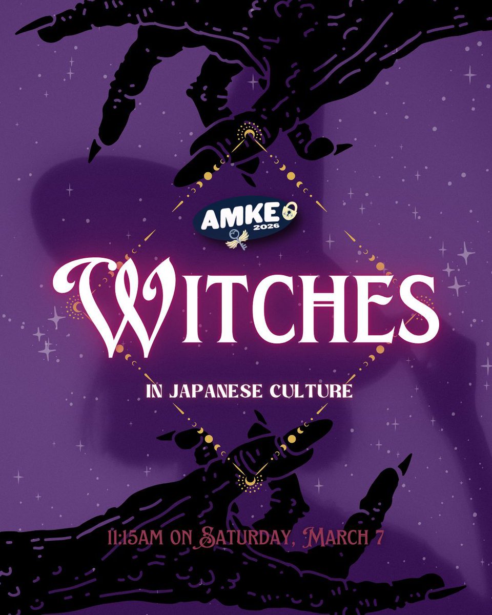 Animemilwaukee's tweet photo. We’re diving headfirst into the most unhinged, powerful, chaotic witches in Japanese culture — from ancient folklore to peak anime madness🔮⚡

📍N106 AB - Panel Room #3

📅 Saturday, March 7, 11:15am-12:15pm

Pull up. Bring your coven. https://t.co/lBGLNApfHc