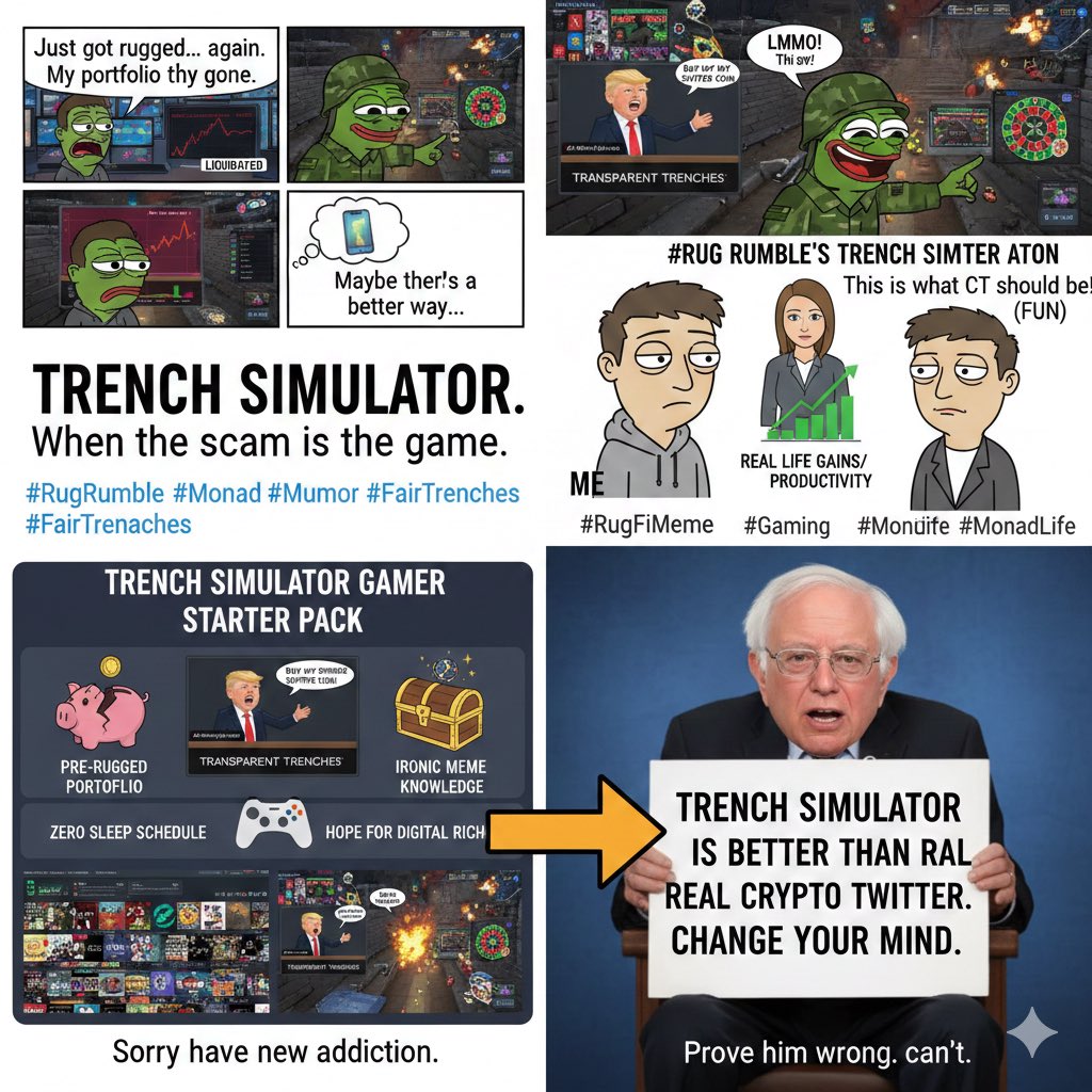 BBoycoal's tweet photo. I’m officially retiring from real-life trading. 📉 I found a place where the "trenches" are actually transparent and the rugs don't hurt as bad.Trench Simulator by @RugRumble is the level of chaos I’ve been looking for.
https://t.co/emizwUszLz https://t.co/5VmqXURLn7