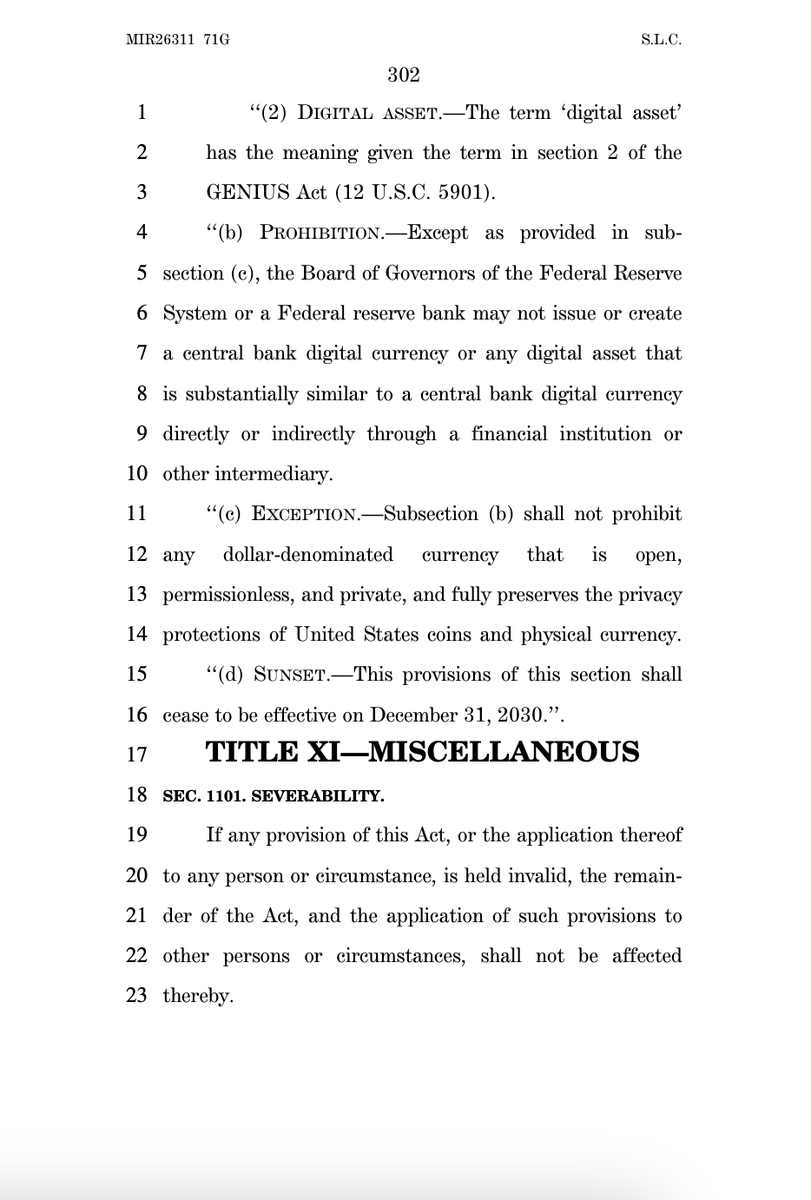 Cointelegraph's tweet photo. 🇺🇸 TODAY: The US Senate Banking Committee's 21st Century ROAD to Housing Act includes a provision banning the Fed from issuing a retail CBDC, set to expire in 2030. https://t.co/a4xe9oIPrX