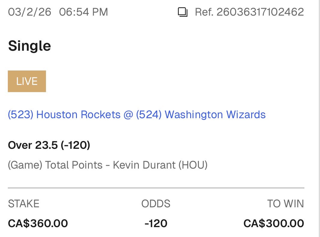 _L0RD_W_'s tweet photo. Durant o24.5 Pts 🏀 

Rockets vs Wiz 🚀 🪄

Bet Strength 75 / 100 ⚖️

Risk 3.6u 🎲 

🔥 💰 

#SportsBettingX #NBABets #PropBets 
#Rockets #Wizards #Ozoon https://t.co/hYfa9argsJ
