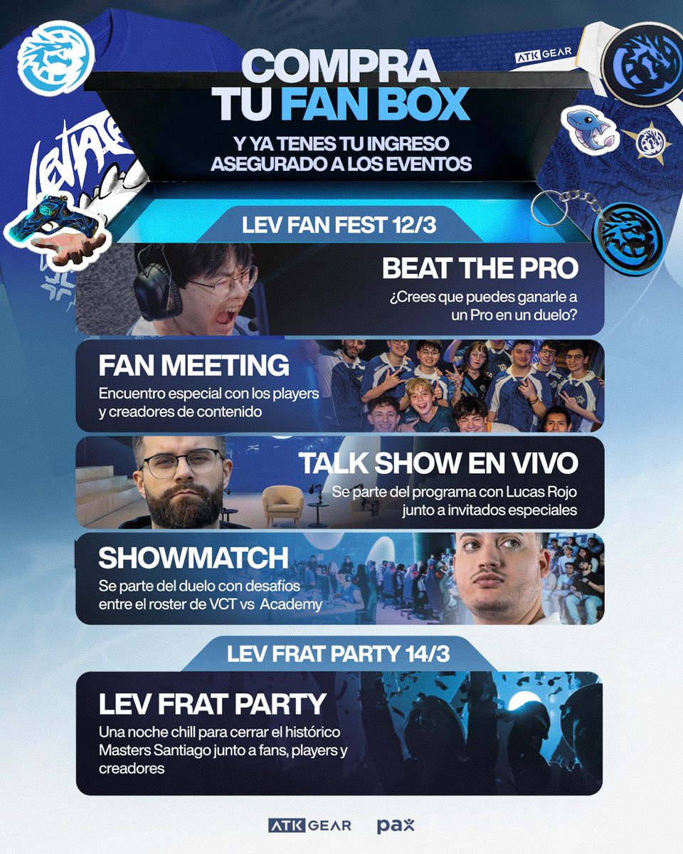 LeviatanGG's tweet photo. 🔥 ¡LOS EVENTOS DEL PACK PREMIUM! 🔥
Comprandolo vas a acceder al #LevFanFest y al #LevFratParty, dos actividades para que pases un día increíble junto a players y creadores de contenido.
Apurate que el stock es limitado ▶️ https://t.co/bi6aQ2tMan