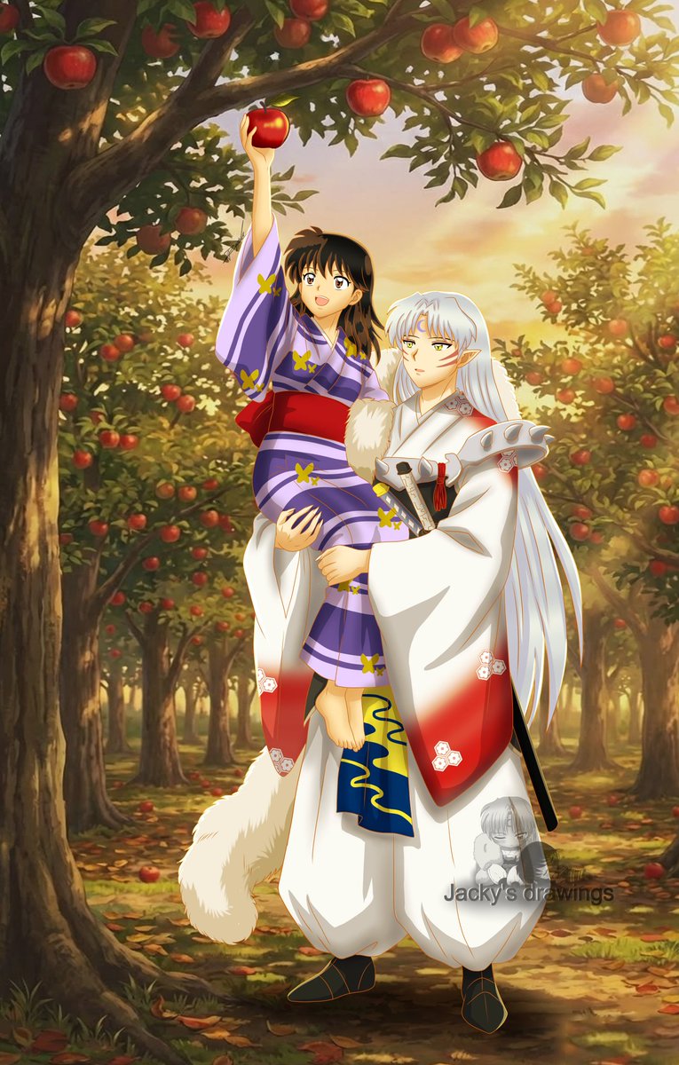 Rin quiere una manzana 🍎 pero el árbol donde se encuentra es muy alto para ella, pero Sesshomaru no duda en darle a su reina lo que desea 🍎🤔🌿💞🥰
#SessRin