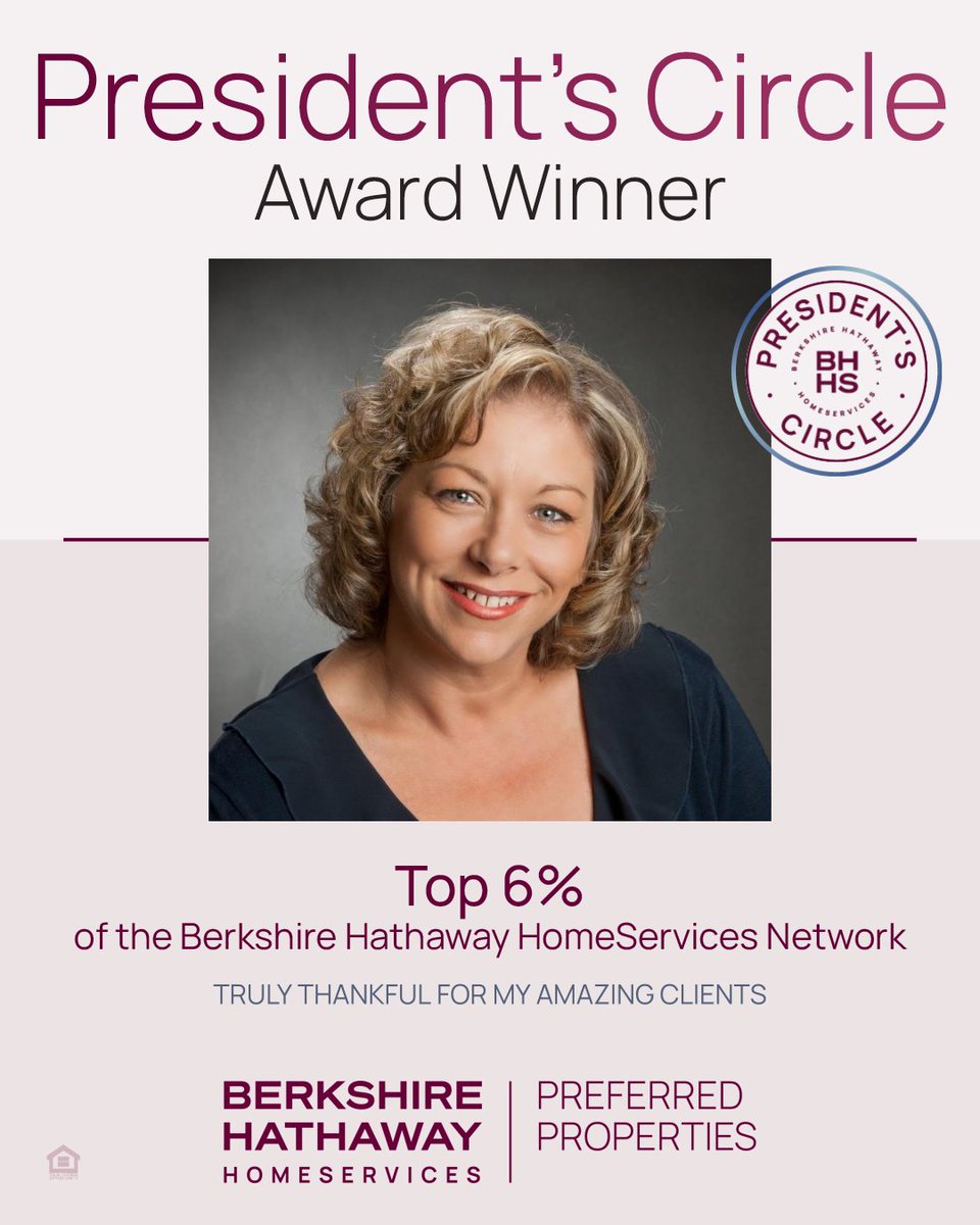 rjvanston1's tweet photo. Proud to be a President’s Circle Award winner, ranking in the top 6% of the Berkshire Hathaway HomeServices network. Thank you to my clients for trusting me with your real estate goals. https://t.co/0LUxCK2wuw