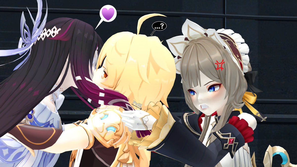Zero_Olympius's tweet photo. "(THIS is Sandrone's idea of revenge?)"

-Aether, "helping" Sandrone get even with Columbina for last time. But judging from Columbina's heart emote, she doesn't seem to mind~.

#Sandrether #Aebina #Aetherbina #Aether #Sandrone #Columbina #Aesandrina https://t.co/OhKXZvvmMx