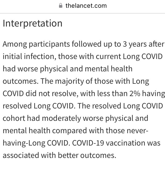 Recovery from Long Covid is rare, see 2 studies in lancet 2023 &amp; 2025.
There are no treatments. No cure. No widely available NHS specialists.

How do you get long Covid? By getting infected with Covid

Lancet ‘23 sciencedirect.com/science/articl…

Lancet ‘25 thelancet.com/journals/lanam…