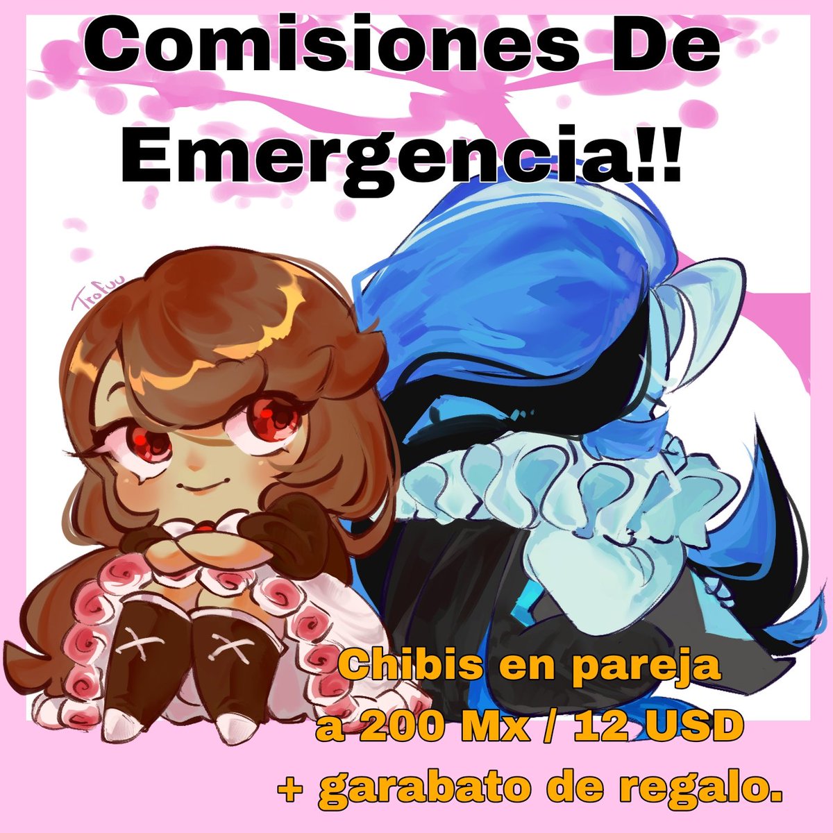 Trofuuu's tweet photo. Holaaa, casi no promocionó mis comisiones aquí, pero ahorita ando una emergencia de pago y hago una pequeña promoción de 5 cupos con el plus de entrega de 1 semana y media ;; https://t.co/DPL1C1yHip