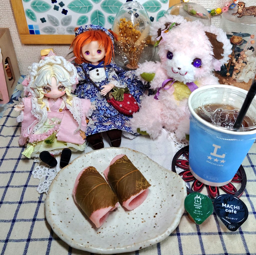 桜餅🌸 今日は桃の節句 美味しい桜餅でお祝いしようね😌 #ぬい撮り