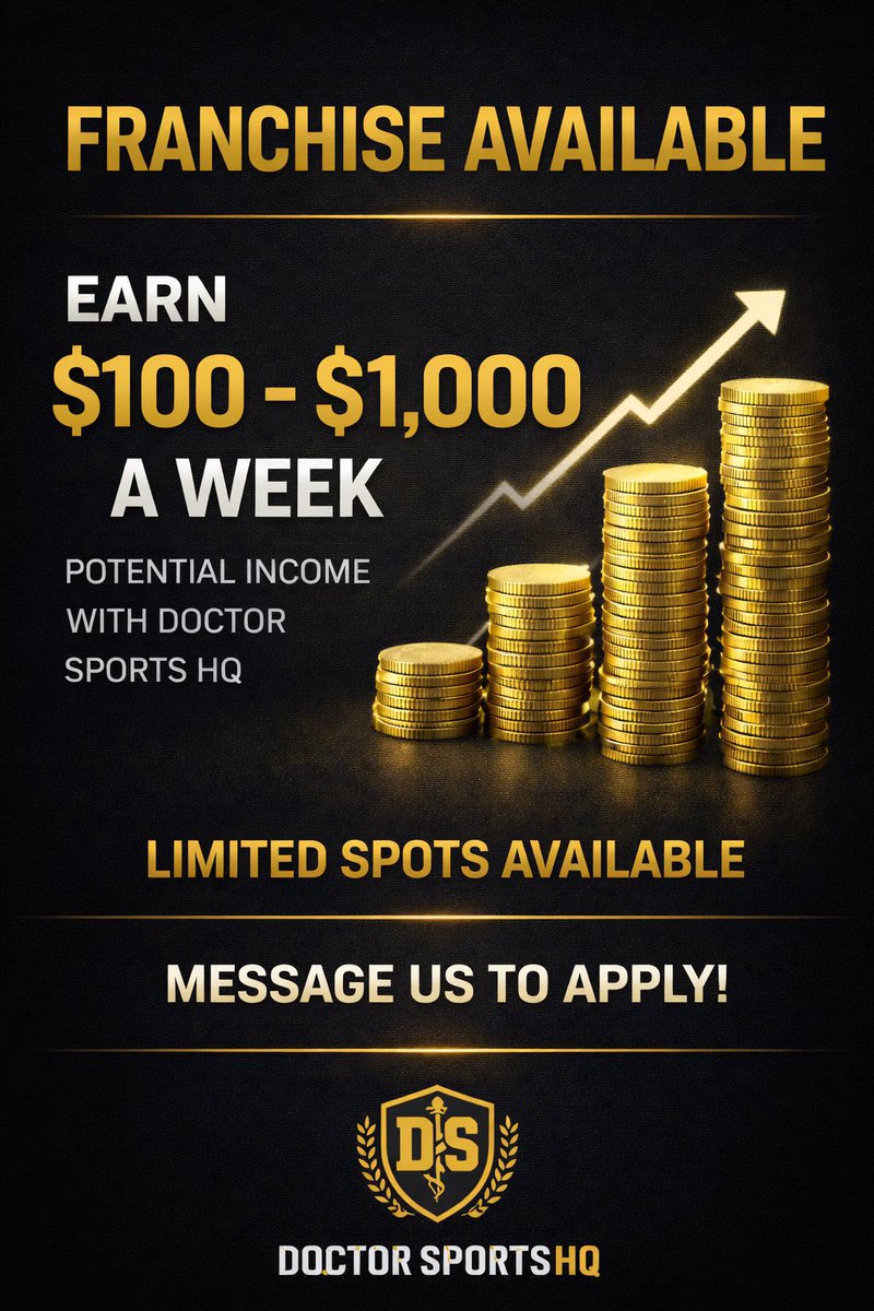 DoctorsportsHQ's tweet image. FRANCHISE OPPORTUNITY NOW OPEN

Earn $100 – $1,000 per week

Promote Doctor Sports HQ
Build your own client base
Get paid on signups

Limited spots available.

Message us to apply.

#Franchise 
#Investments