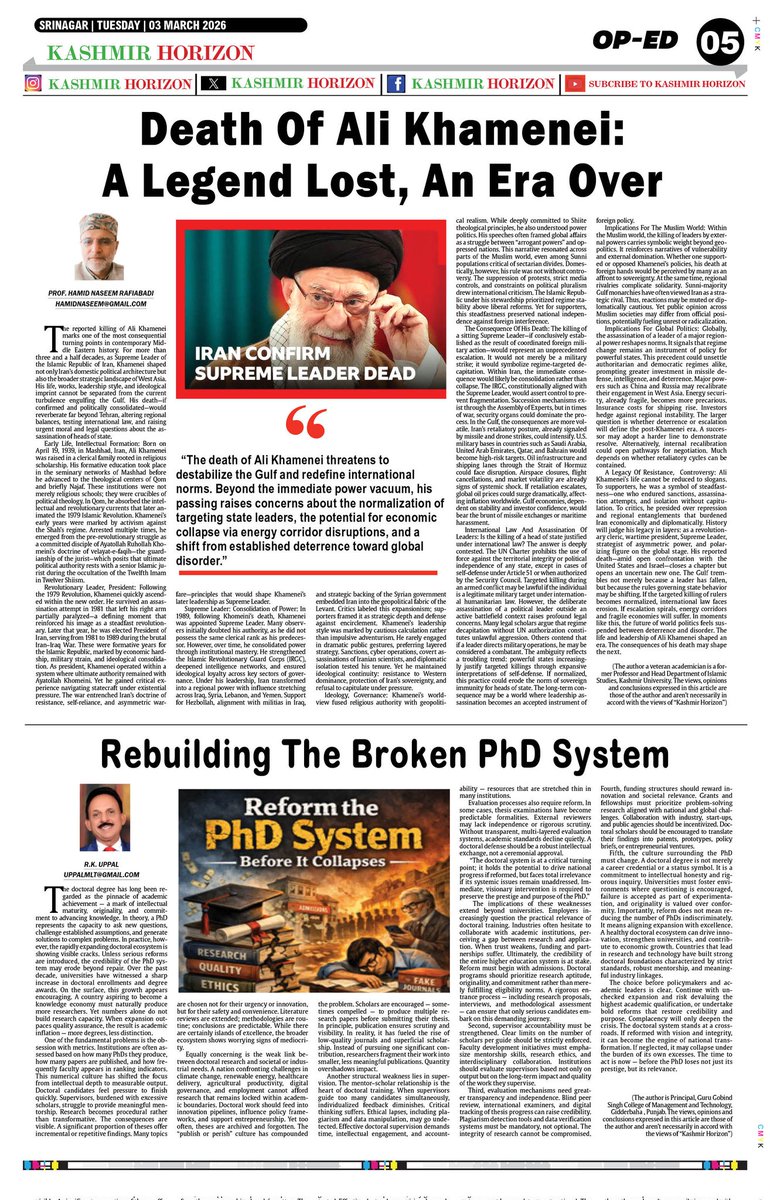 Front, Carry, Edit And Op-Ed Pages Of Today's Print Edition Of Kashmir Horizon. For More Pages Please Visit Us At epaper.thekashmirhorizon.com