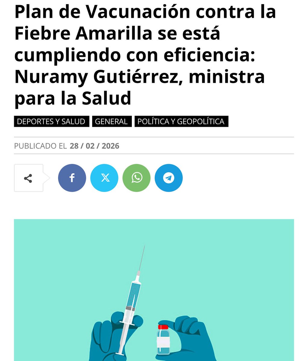 sanches49673's tweet photo. Plan de Vacunación contra la Fiebre Amarilla se está cumpliendo con eficiencia: Nuramy Gutiérrez, ministra para la Salud

https://t.co/D0VVxxeJSo

✅ SÍGUENOS EN 
𝕐𝕠𝕦𝕥𝕦𝕓𝕖 | 𝕀𝕟𝕤𝕥𝕒𝕘𝕣𝕒𝕞 | 𝕏 | 𝔽𝕒𝕔𝕖𝕓𝕠𝕠𝕜 | 𝕎𝕙𝕒𝕥𝕤𝔸𝕡𝕡 | 𝕋𝕖𝕝𝕖𝕘𝕣𝕒𝕞 | 𝕋𝕙𝕣𝕖𝕒𝕕𝕤 | 𝕋𝕚𝕜𝕥𝕠𝕜 | 𝕃𝕒𝕀𝕘𝕦𝕒𝕟𝕒𝔼𝕕𝕚𝕔𝕚𝕠𝕟𝕖𝕤 🦎