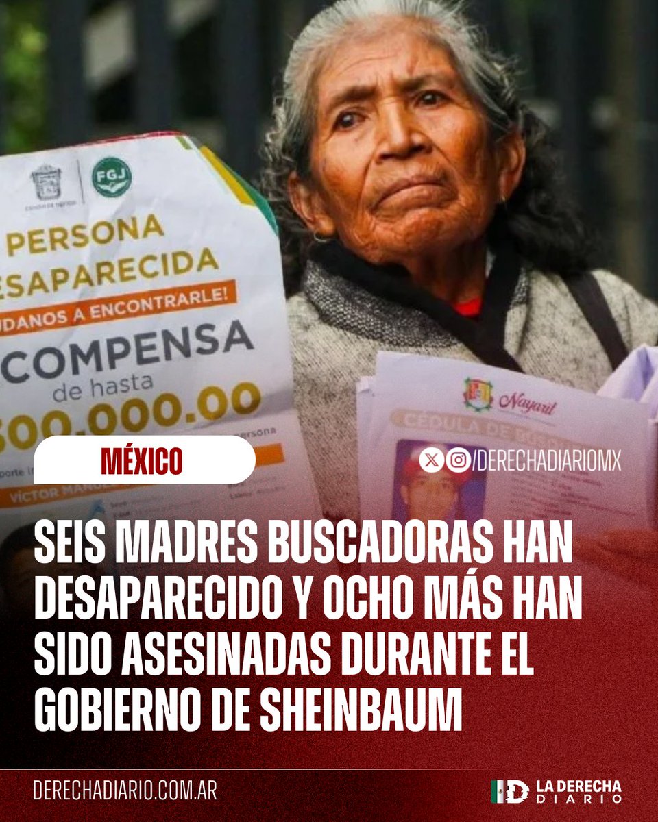 🚨🇲🇽 | MURIERON INTENTANDO BUSCAR SU PAZ: Al menos seis madres buscadoras han sido reportadas como desaparecidas y ocho más han sido asesinadas, siendo Rubí Patricia Gómez la víctima más reciente, durante el gobierno de la narcopresidente Sheinbaum, de acuerdo con Article 19.