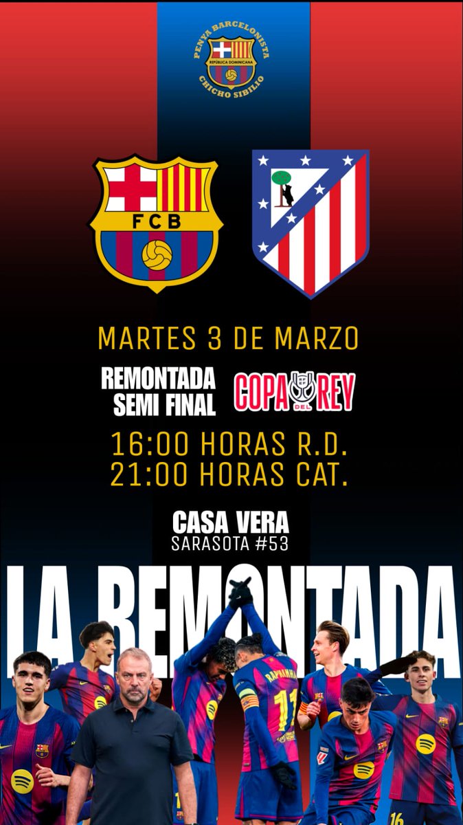 PBCSibilio's tweet photo. Convocatoria a toda la Penya Barcelonista este Martes 3 de marzo a las 16:00 horas, a nuestra sede oficial #CasaVera a disfrutar el partido de #CopaDelRey 
Visca el Barça ❤️💙
#FCBarcelona #Fútbol #Penya  @FCBPenyes @FCBarcelona_es
#mesqueunclub #BarcaAtletico https://t.co/o3XwvTWcey