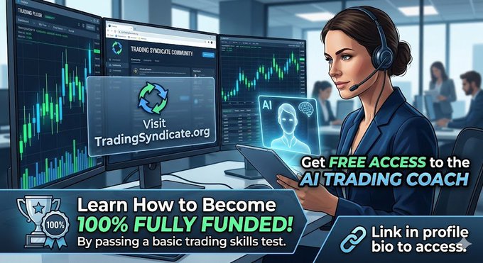 Visit &amp; Join the Trading Syndicate community room at TradingSyndicate. org and get FREE ACCESS to the AI Trading Coach

Also learn at the site how you can become 100% fully fuunded to trade by passing a basic trading skills test.

🔗Link in profile bio to access