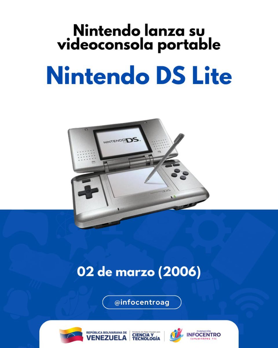 InfoCar32BMFC's tweet photo. El 02 de marzo de 2006 llegaba a las manos de los jugadores la Nintendo DS Lite. 🇯🇵

Este rediseño no solo mejoró la estética, sino que se convirtió en una de las portátiles más vendidas de la historia. https://t.co/8CwdyLLeE7