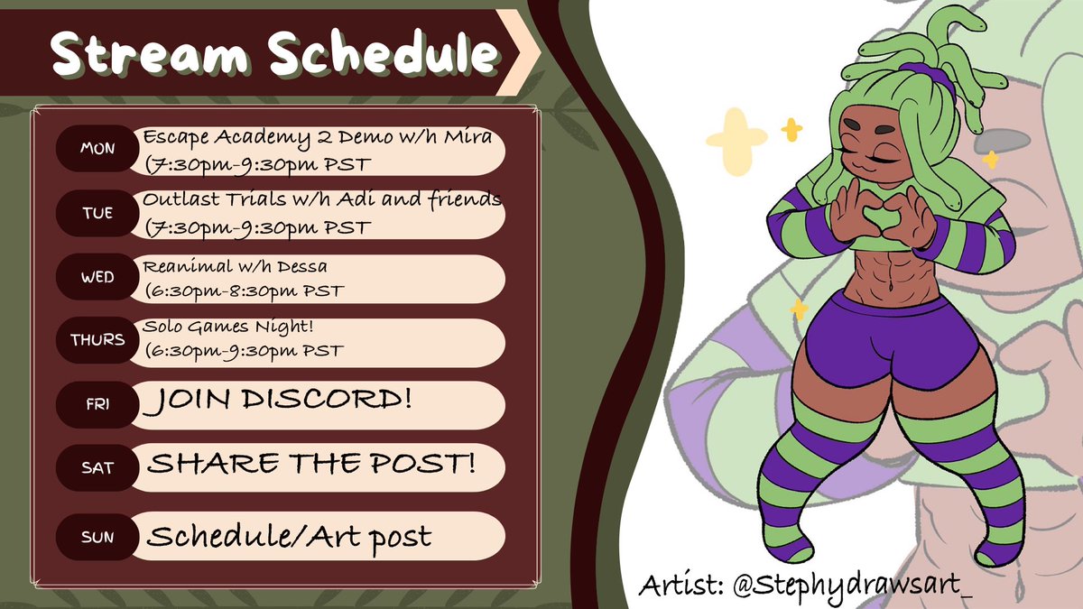 Fi_Gorgo's tweet photo. 🍺Schedule for Mar 2-8🍀
GWEEN!

📚FINALLY BACK TO SPY SCHOOL w/h @miralaespejovt 
💉ITS TIME FOR A CLASS TRIAL w/h @VronikaTheWitch and friends 
🐑Dats a weird looking dog w/h @VronikaTheWitch 
🥚 Mystery Game night!

#NoodleDoodles by 
@stephydrawsart_ 💚💚💚 https://t.co/Y5j4oZGLma