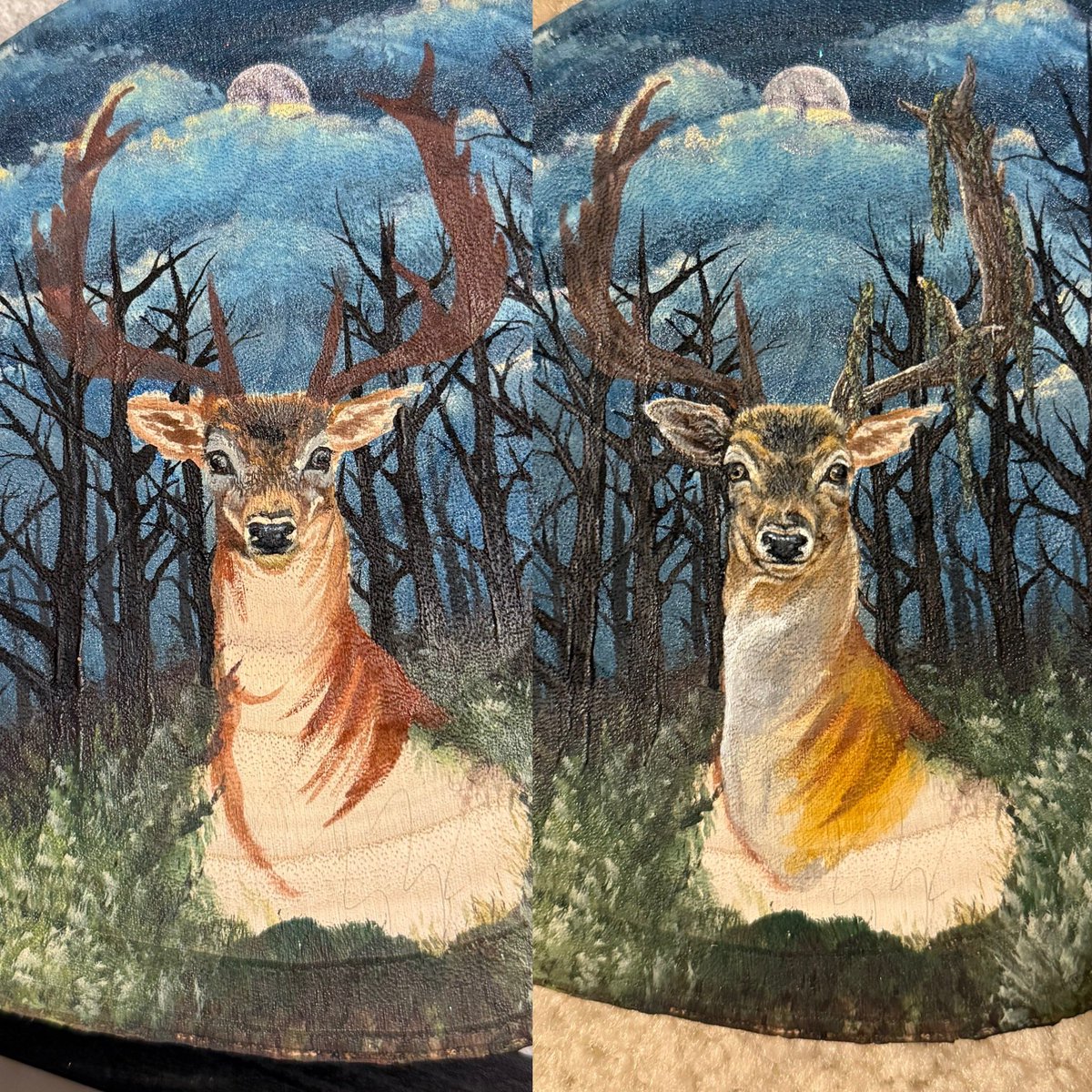 A girl and the progression of her painting