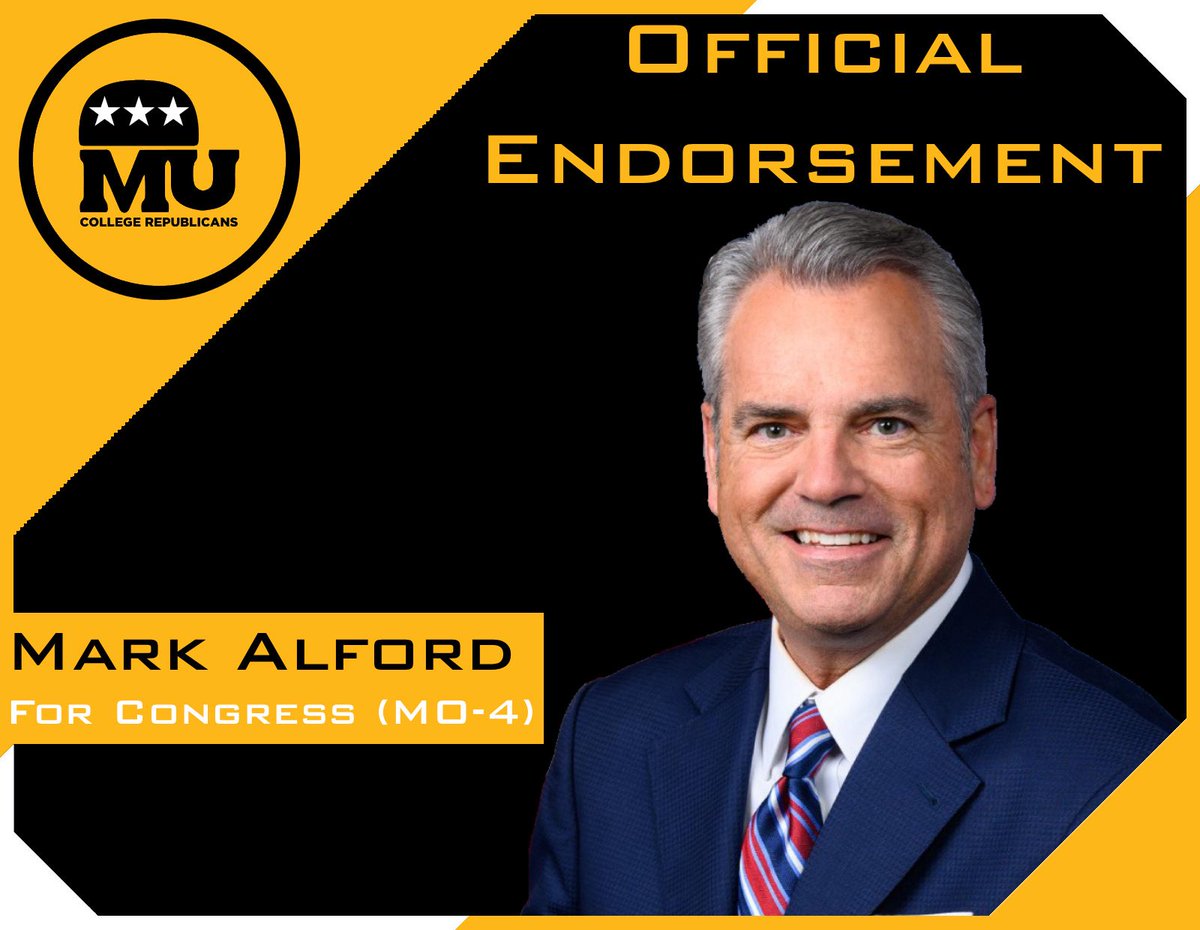 Congressman <a href="/markalfordkc/">Mark Alford 🇺🇸🇺🇸🇺🇸🇺🇸</a> is a certified American Patriot!
We are proud to join <a href="/MissouriCR/">Missouri Federation of College Republicans</a> and President Trump in their endorsement of such a great candidate.
Keep up the great work, Congressman Alford!