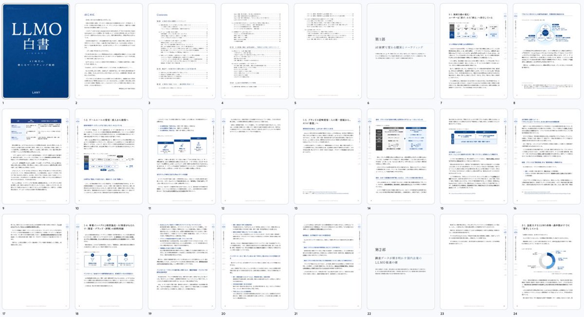 LLMO白書を、明日公開します！

全70ページでLLMOのKPI設計からロードマップ、成功事例や具体的なアクションまで網羅的にまとめました！

数ヶ月をかけてかなり気合いを入れて作ったので、無料なのでぜひダウンロードして欲しいです！

お楽しみに🙌