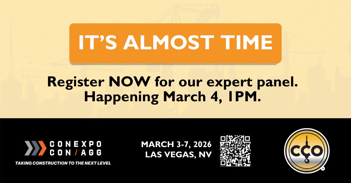 Happening March 3-7 in Las Vegas, CONEXPO-CON/AGG is your chance to connect with experts in the industry. Make sure to come see us on Wednesday, in the South Hall (Room S226) at 1PM!

Register now at ow.ly/JQyH50Yonzt. 

#CCOCertification #CONEXPO #CraneShow2026