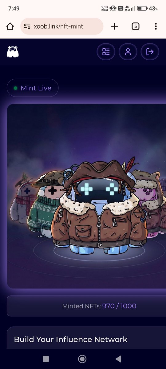 Lets minting this <a href="/xoobnetwork/">XOOB 👾</a>
Connect your wallet
Connect your x Account and Telegram with channel connected
If your score 100+ you can do minting
xoob.link/?ref=2e676287b8