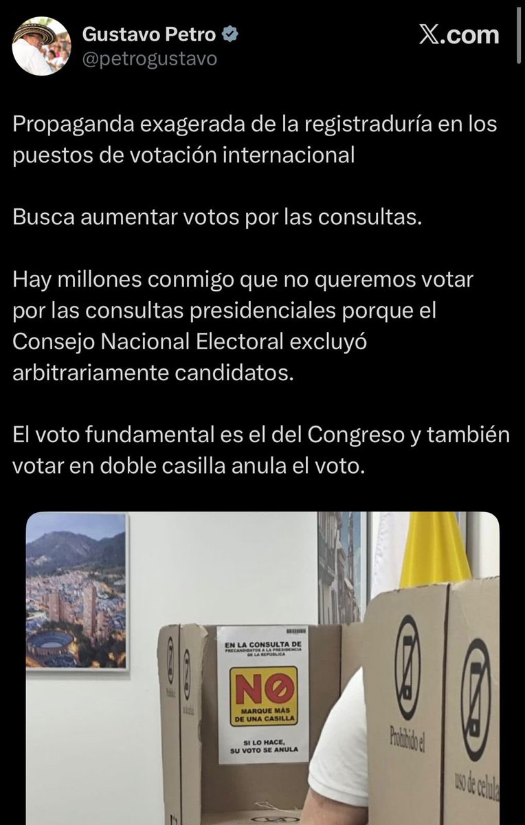 Esto debería tener consecuencias. 

Petro que se siente dictador no puede participar en política, la Constitución se lo prohíbe. 

Aquí hablan de paz electoral, pero no le dicen nada a este pirómano de la política.