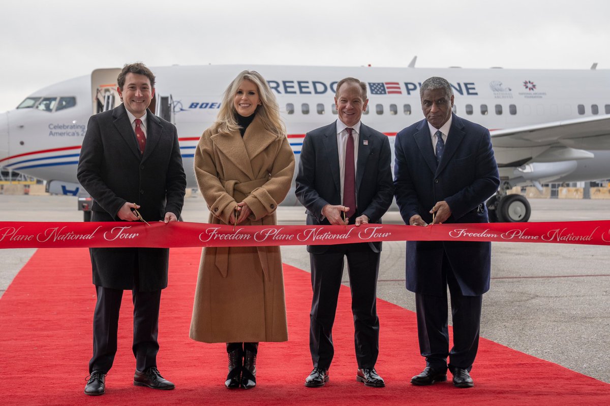 MonicaCrowley's tweet photo. Such fun to help launch the FREEDOM PLANE, part of our BIG celebration of America’s 250th Birthday!
YOU will be able to see some of our most incredible Founding Documents UP CLOSE! https://t.co/Kye7hEmBLl for ALL stops & details. Bring your family & friends - it’s so cool 🇺🇸 https://t.co/XH9Gv93VdM