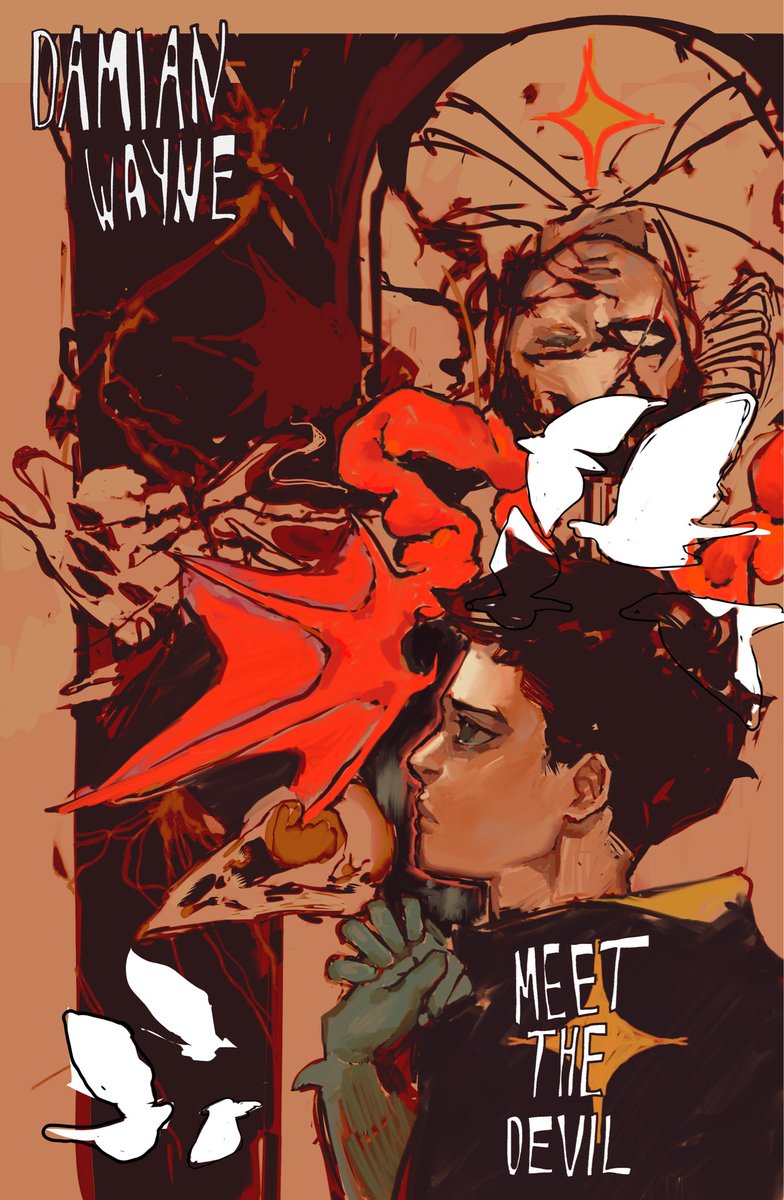 qqlimnn's tweet photo. i kinda forgot how to draw for a bit then i coloured this while eating some banh mi #damianwayne https://t.co/ApyTP85Bgw
