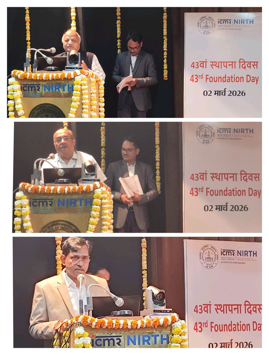 NITHR_Jabalpur's tweet photo. @NIRTH_Jabalpur celebrated its 43rd Foundation Day on 2nd March 2026.
Programme began with ceremonial lamp lighting and  Welcome Address by Dr. Praveen K. Bharti, Director, who presented the Institute’s research overview &amp; highlighted its contributions to tribal health research. https://t.co/2OmIgGwQ4k