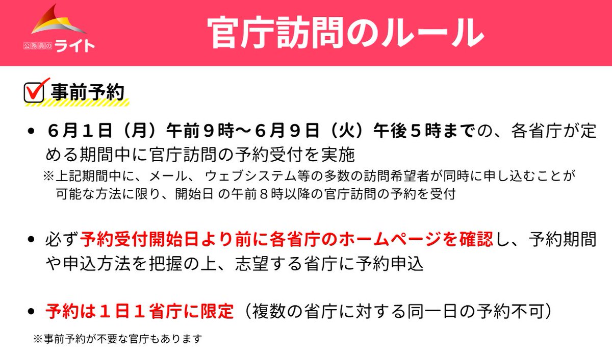 koumuinright3's tweet photo. 国家総合職官庁訪問の日程等が公表されました✅

ルールが複雑ですので今からチェックしておきましょう💡
https://t.co/X9PdBIJ2xj https://t.co/8fgFV19RnO