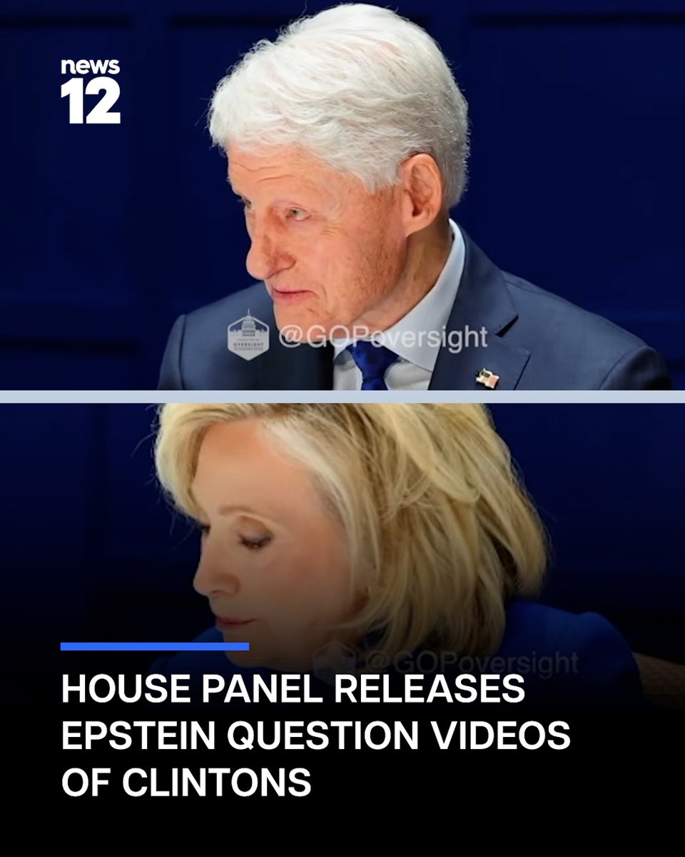 News12NJ's tweet photo. NEW TONIGHT: House committee releases video of Bill & Hillary Clinton answering questions in Jeffrey Epstein probe.
#News12 #BillClinton #HillaryClinton #JeffreyEpstein #HouseCommittee #Probe #Politics #NationalNews
https://t.co/Zgy4jaMtix https://t.co/oFdoplGZ4u