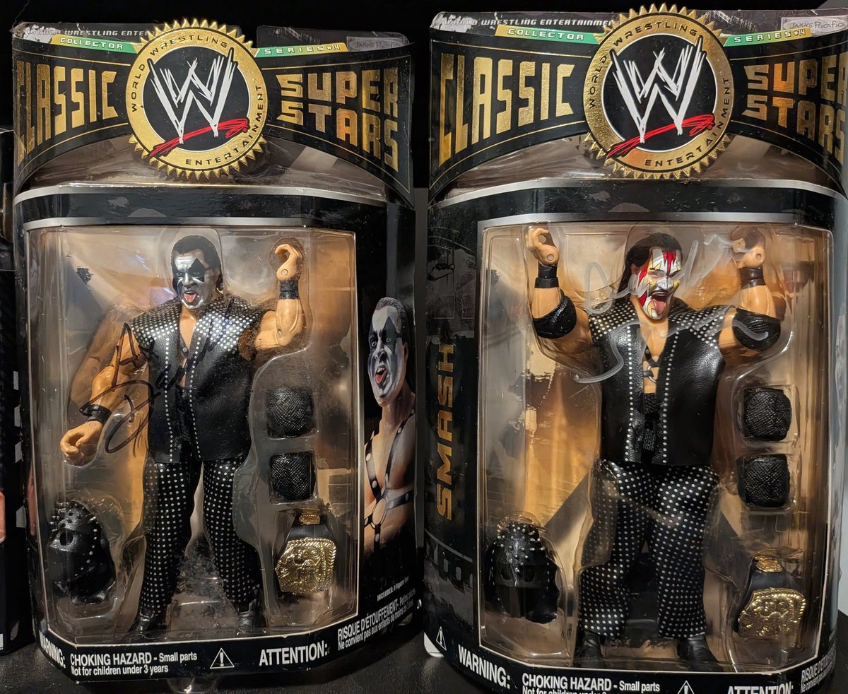 _ModernMyth_'s tweet image. Congratulations to #Demolition for looooong overdue induction into @wwe Hall of Fame. Met them at a random FL independent show back in 2007 and got these figures signed, been a keep sake ever since.... #Legends #Ax #Smash