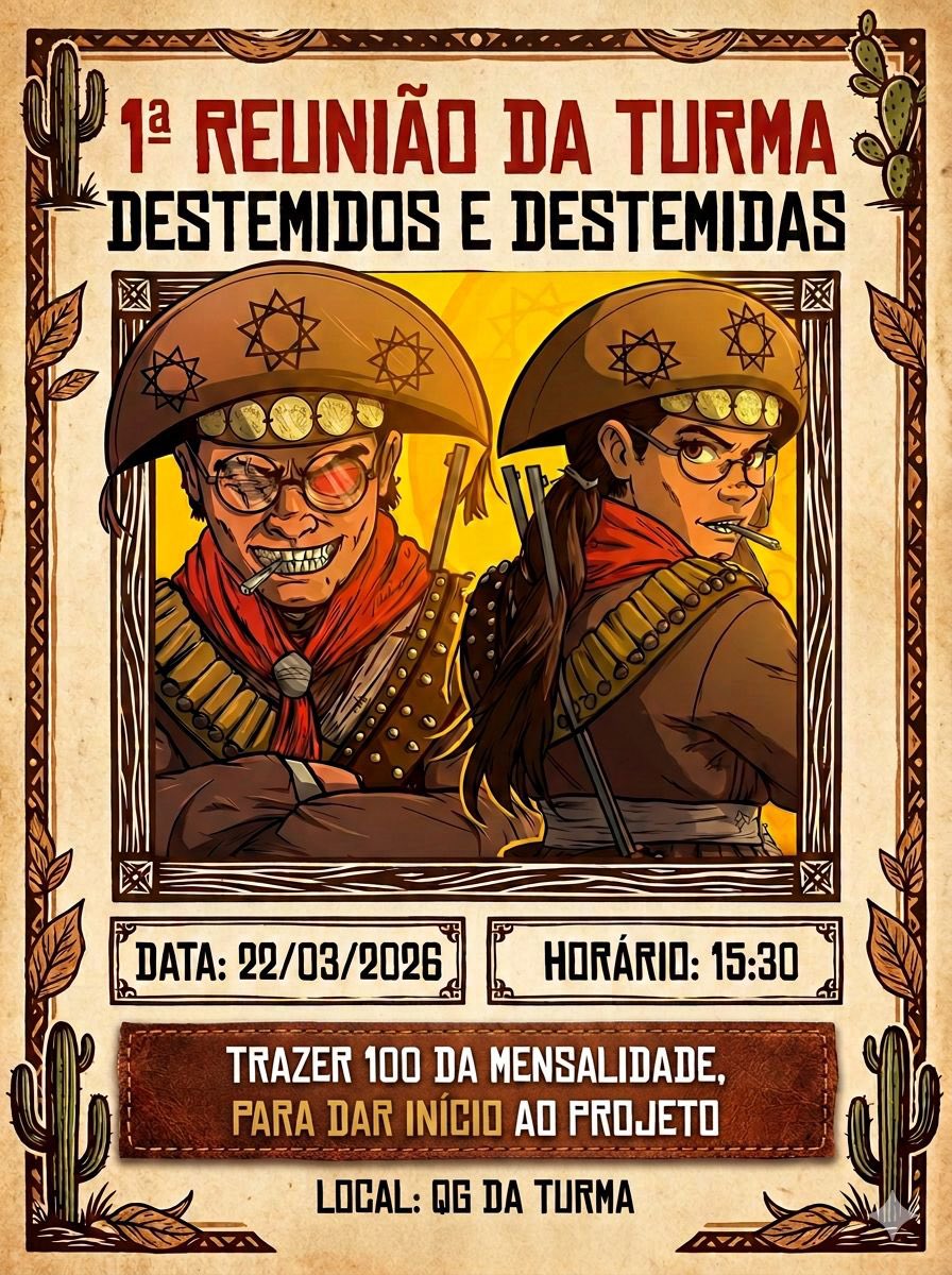 Venha fazer parte da família destemidos, dia 22 de março será nossa primeira reunião, interessados comparecer com a senha (R$100,00) para dá início aos trabalhos. (Dispensamos mironga)