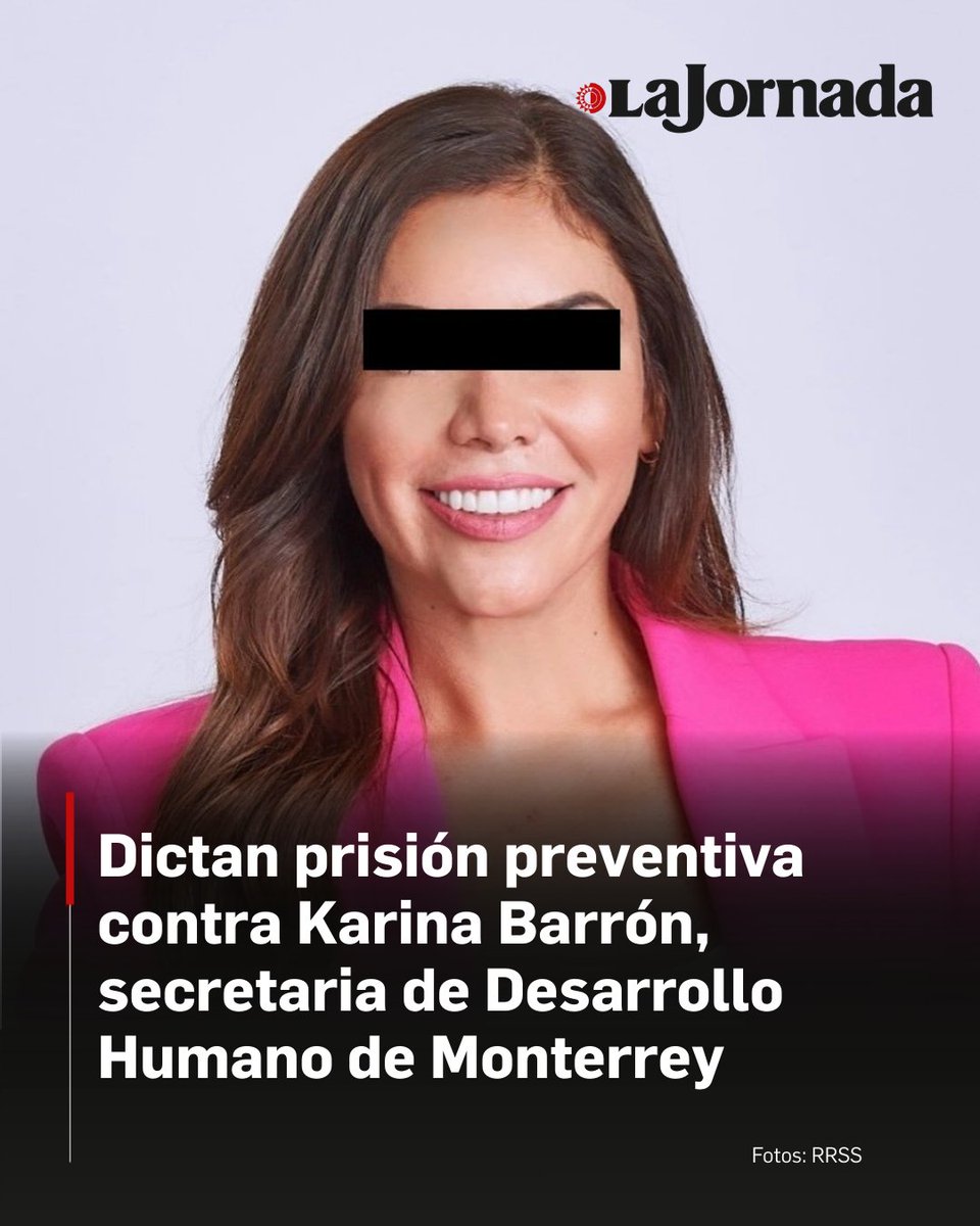 Un juez federal dictaminó prisión preventiva a la secretaria de Desarrollo Humano e Igualdad Sustantiva del Ayuntamiento de Monterrey, Karina Barrón Perales, así como a dos personas más por los delitos de falsedad de declaraciones y extorsión.

Así lo dio a conocer el senador
