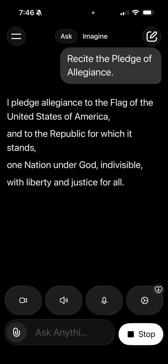 johngcodes's tweet photo. We used to recite this for years every morning in grade school. Never knew we were violating copyrights. ChatGPT vs Grok https://t.co/DWX5QiFh6R
