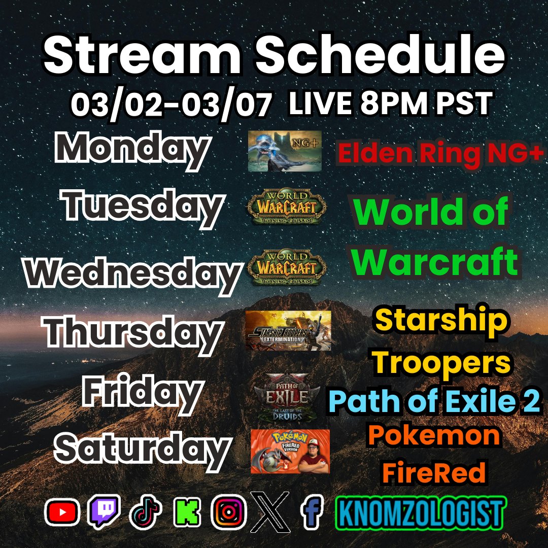 _knomz's tweet image. New week moar games! I will likely be playing Pokemon FireRed throughout  the week as well on second half of streams or do multiple streams each  time. Have a great week! #eldenring #newgameplus  #burningcrusadeclassic #starshiptroopers #poe2   #pokemonfirered #firered
