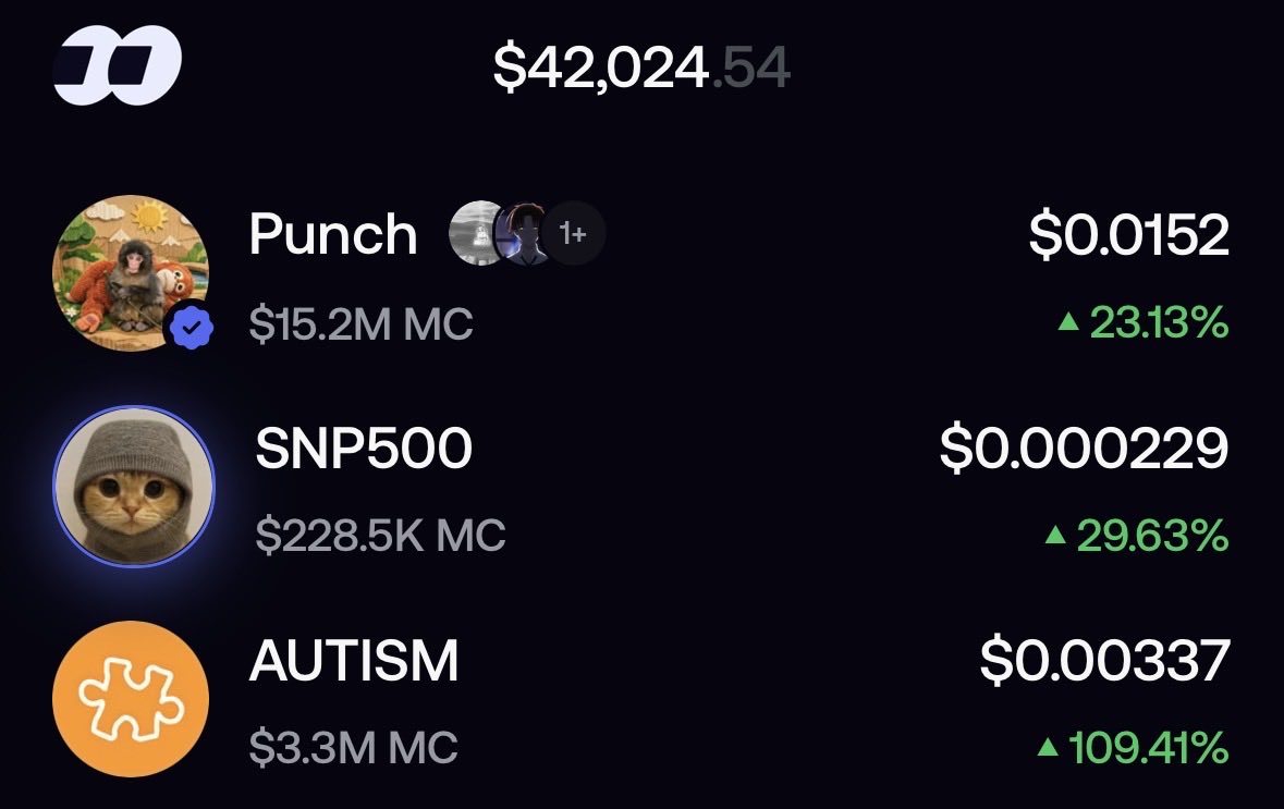 $PUNCH
$AUTISM
$SNP 500

All my bags are trending on FOMO app.