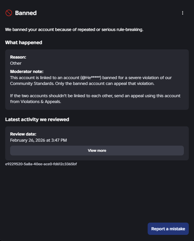 Kuztyoo's tweet image. @Roblox  got permanently banned because of an account linkage that i never did, i don't know this user neither interacted with him.
Please reinstate the accounts of people suffering from these #falsebans 
User:Kuztyo