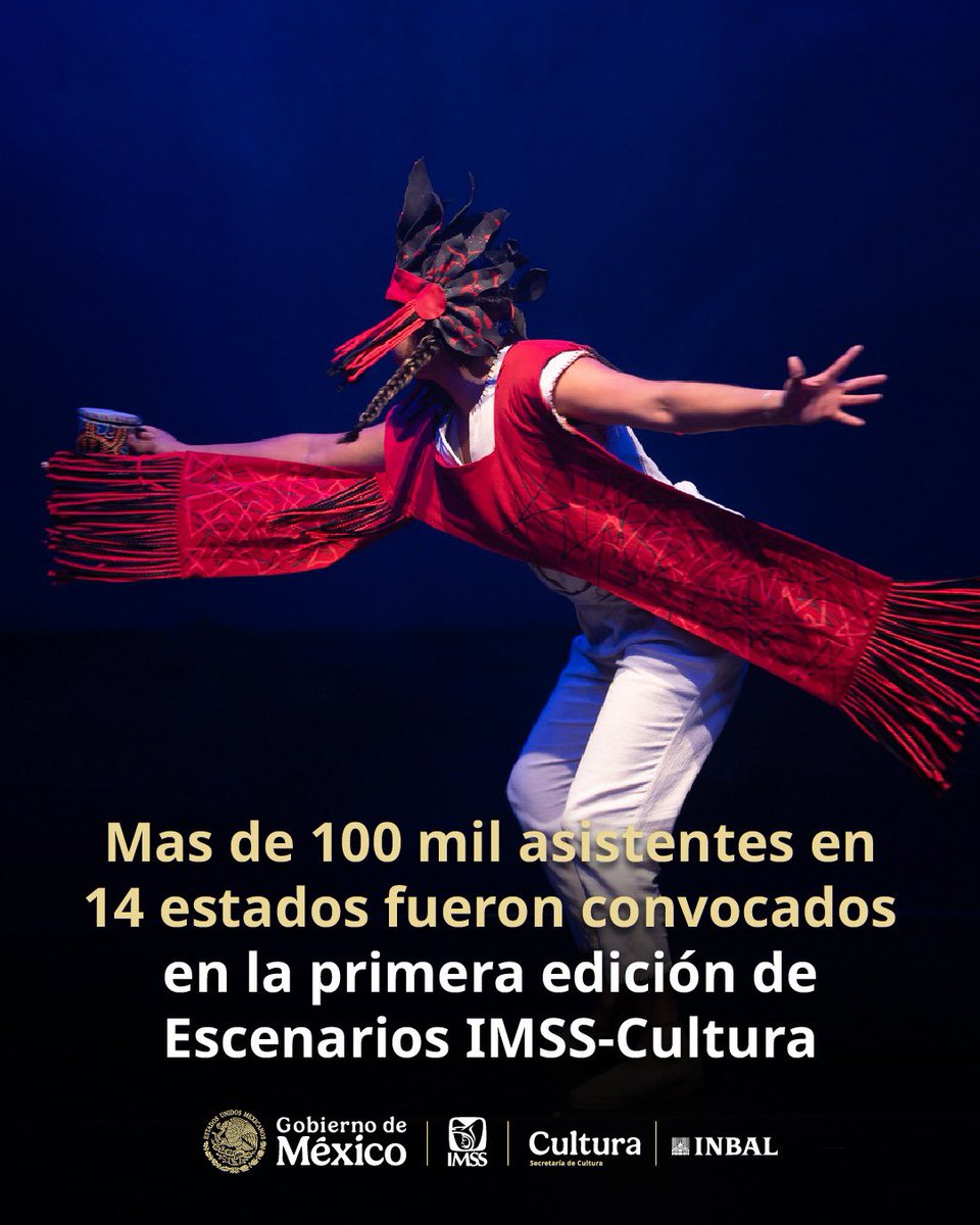 ccurieldeicaza's tweet photo. Concluye la primera edición de Escenarios IMSS–Cultura 2025–2026 con resultados contundentes: casi 100 mil asistentes, 100 compañías de 28 estados y funciones gratuitas en 25 teatros del IMSS, en 14 estados del país.

Esta colaboración entre @cultura_mx @bellasartesinba y @Tu_IMSS amplía el acceso a las artes escénicas, fortalece infraestructura existente y acerca teatro y danza a públicos diversos. 

Seguiremos consolidando esta estrategia como política cultural sostenida.