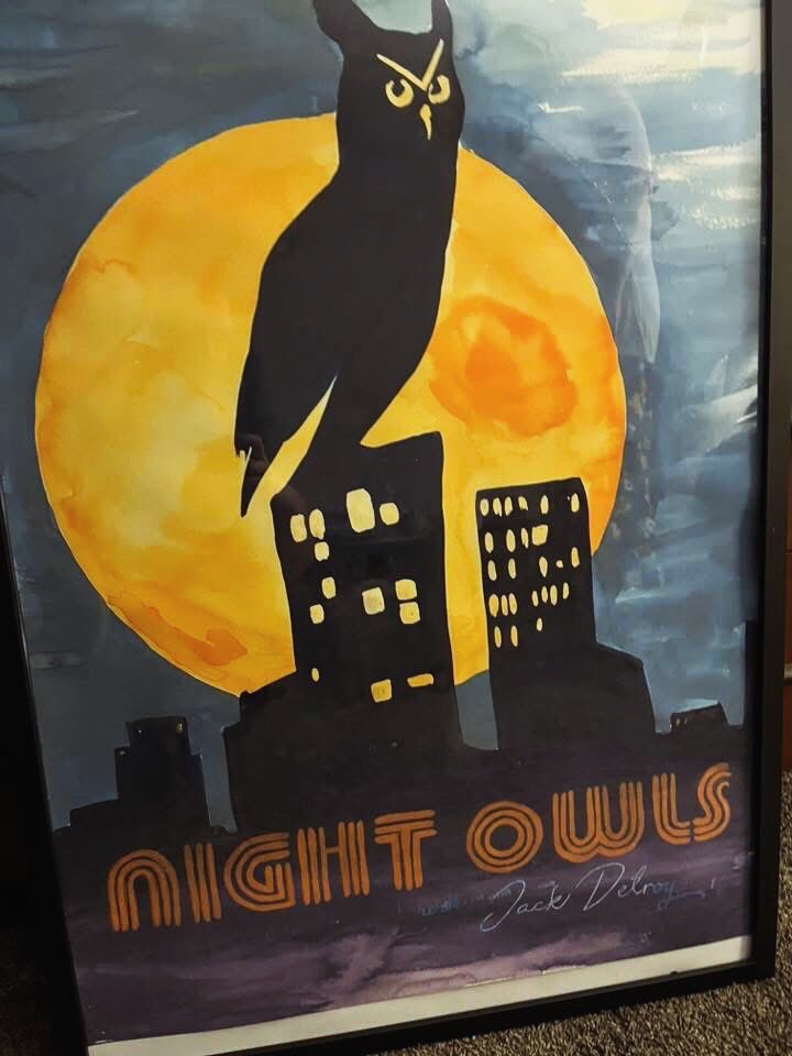 mabzbaby's tweet photo. Made a #nightowls poster for my best friend’s birthday. Handmade, enormous, and one of a kind! 

Tune in to Night Owls with your host, Jack Delroy, tonight on #latenightwiththedevil #Latenightwiththedevilmovie https://t.co/qOuGtpN7Y5