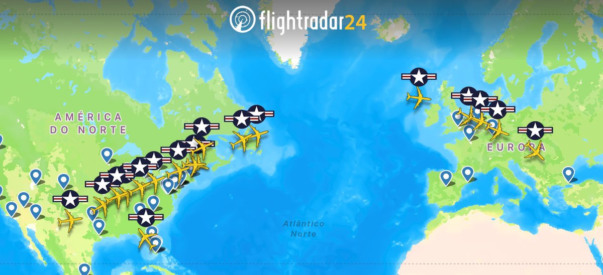 choquei's tweet photo. 🚨AGORA: Uma grande quantidade de aviões de reabastecimento americanos, estimada em cerca de 20 aeronaves, partiu dos Estados Unidos e está, neste momento, a caminho do Oriente Médio, em meio à guerra contra o Irã. https://t.co/AmP6lEE1jf