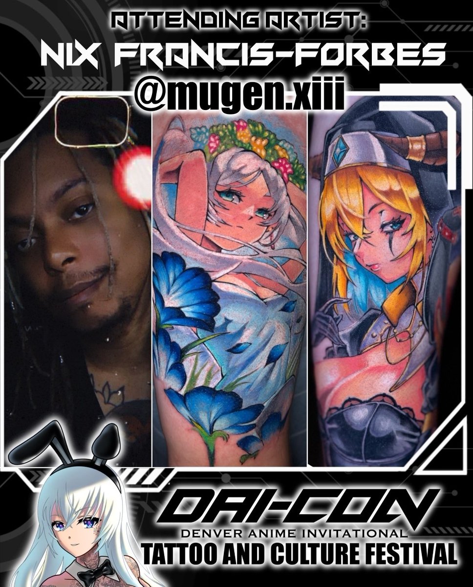 daicontat2fest's tweet photo. Extremely thrilled to have Nix on board as an Attending Artist for  this year's event! 

#daicontattoofestival #DAICon2026 #animetattooartist #animeevent #tattooconvention https://t.co/3UCCfXWdOm