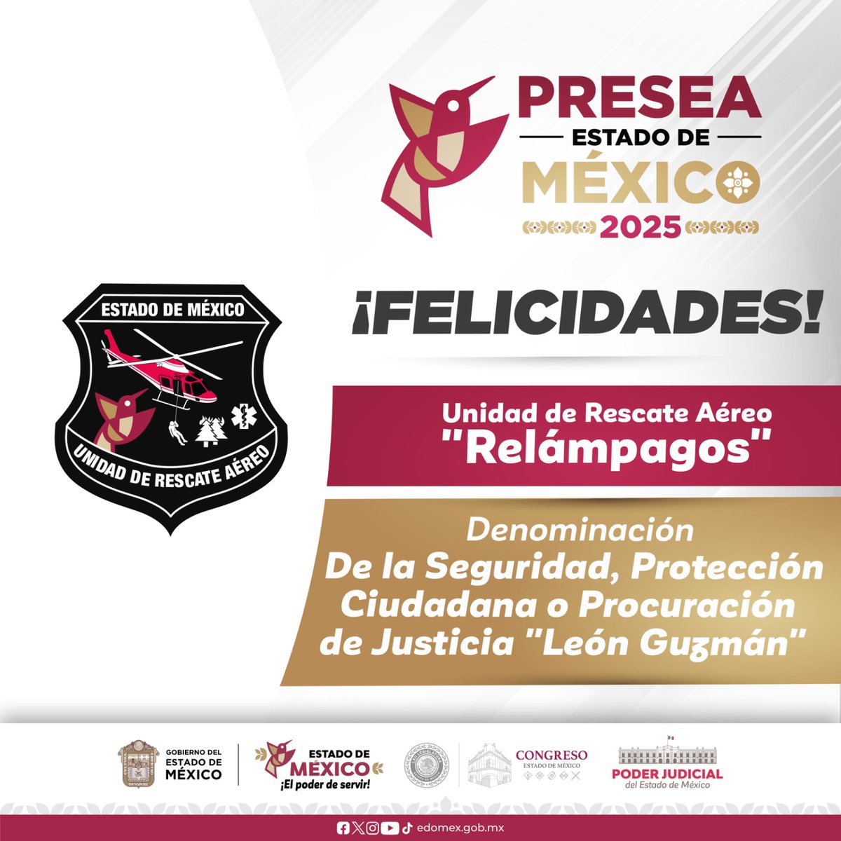 SS_Edomex's tweet photo. El @Edomex reconoce la valentía, entrega y compromiso de la Unidad de Rescate Aéreo “Relámpagos”, ejemplo de servicio en favor de las y los mexiquenses. En el marco del 202 Aniversario del Estado de México, celebramos el #PoderDeServir a los mexiquenses con la #PreseaEdoMex2025. https://t.co/wr7E56ALT6