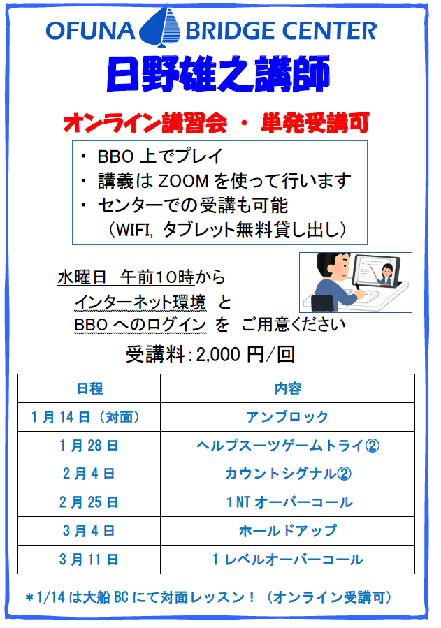 明日のテーマは「ホールドアップ」
まだお申込み受付中　online@ofunabc.jpまで