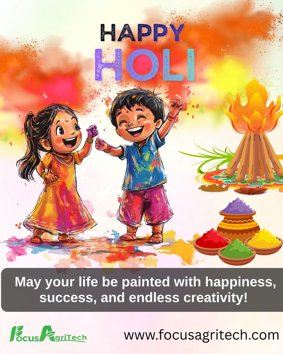 focusagritech's tweet photo. Holi celebrates renewal, resilience &amp; hope — just like every farmer’s journey.

May this season bring stronger harvests, better prices &amp; steady progress.

Happy Holi from Focus Agritech.
Follow for trusted agri-tech insights &amp; farming updates.

#FocusAgritech #HappyHoli https://t.co/m80hH13Kcy
